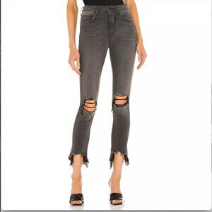 L’Agence Women’s High Line Skinny Jeans Nighttime Black Destruct Chewed Hem 25